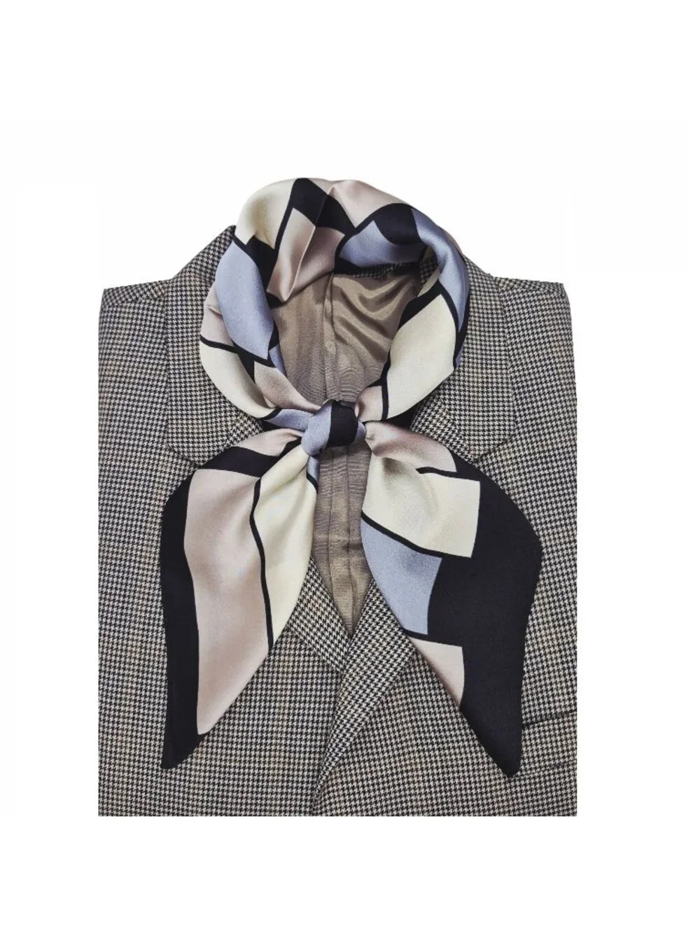 ✨Luxury Silky Square Scarf Black Gray Beige Geometric Block Print Versatile Wrap
